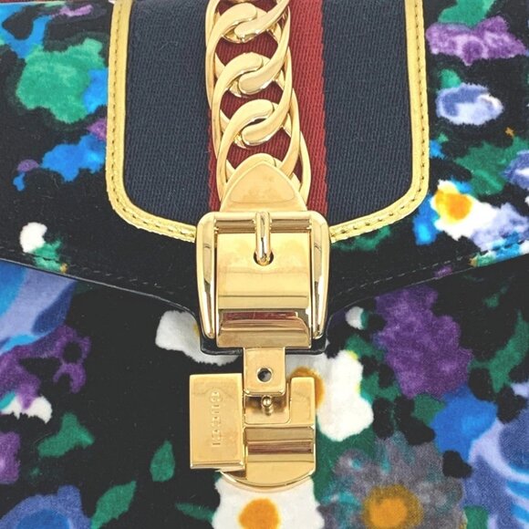 GUCCI 421882 Floral Silvi Small ribbon Shoulder Bag Velor / Leather Multicolore - Picture 5 of 16
